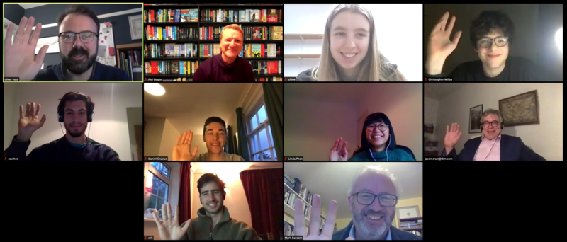 image of the first virtual zoom meeting welcoming the new cohort of graduate students